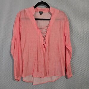 Buckle Black Womens Pink Lace Up V-Cut Long Sleeve Size S Peasant Girly‎ Blouse